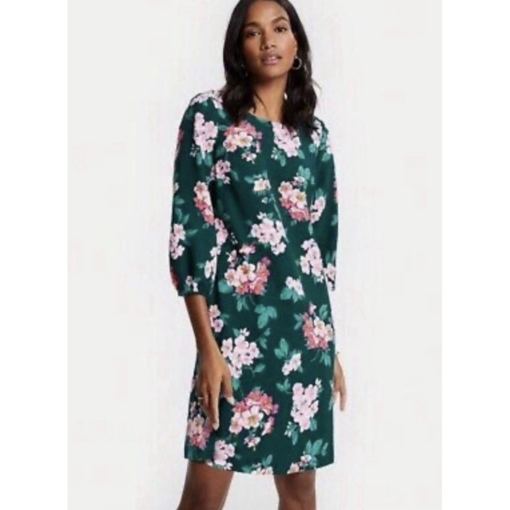 Ann Taylor Green Floral 3/4 Sleeve Shift Dress Cottage Feminine Size 6 New $139